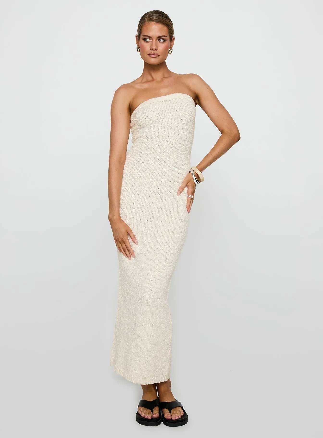 Cloud Strapless Boucle Maxi Dress Cream Spanish Heat