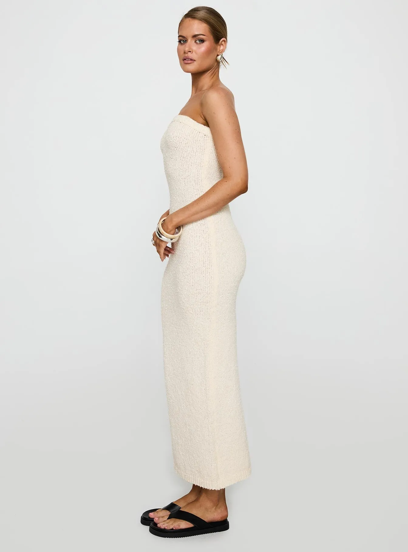 Cloud Strapless Boucle Maxi Dress Cream The flowing nature of this dress provides a relaxed fit while still looking elegant