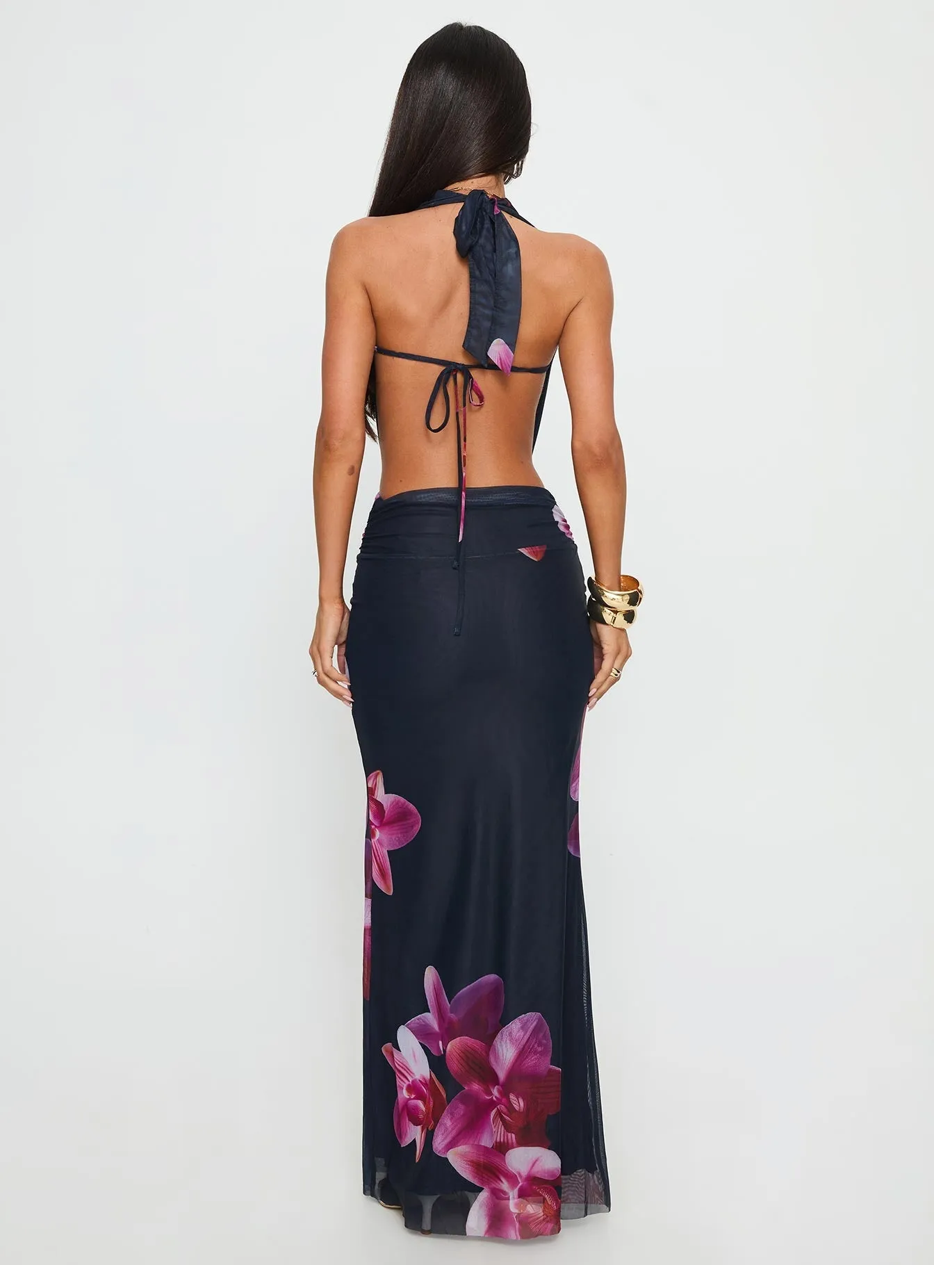 Tigress Halter Maxi Dress Navy Floral With its simple and clean design this dress makes a chic statement wherever you go