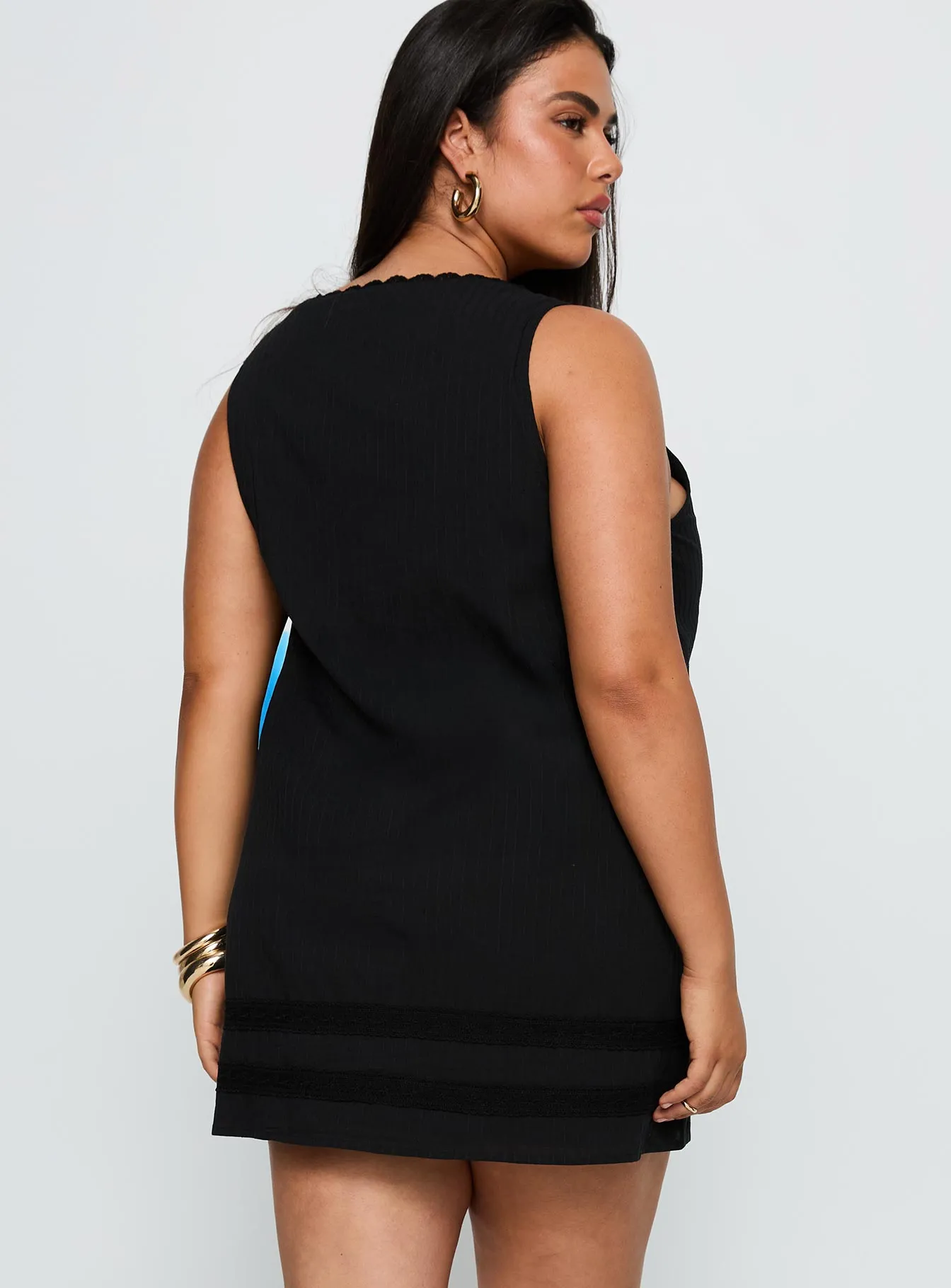 Alanah Mini Dress Black Curve Pleated Texture Effect