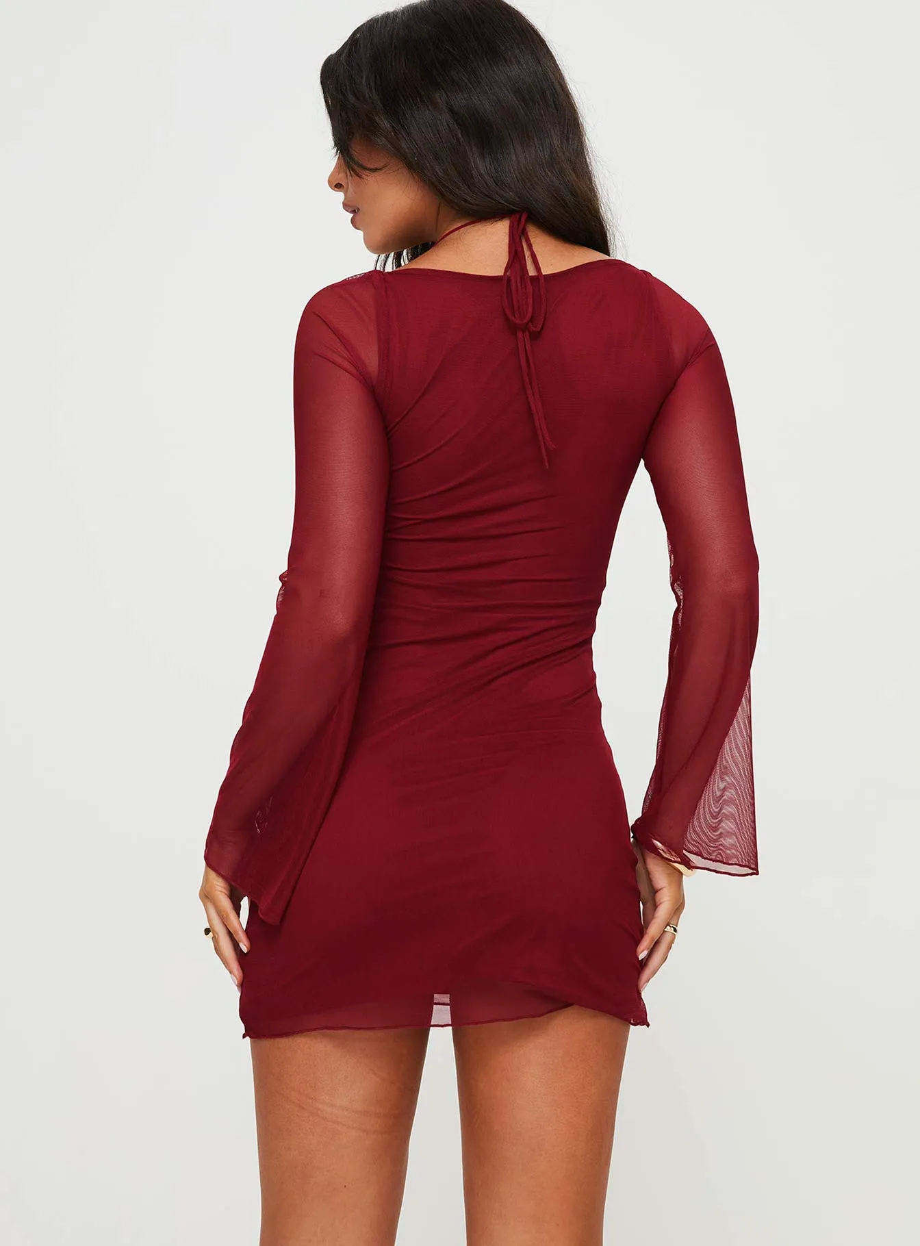 High Energy Bilbao Long Sleeve Mini Dress Burgundy