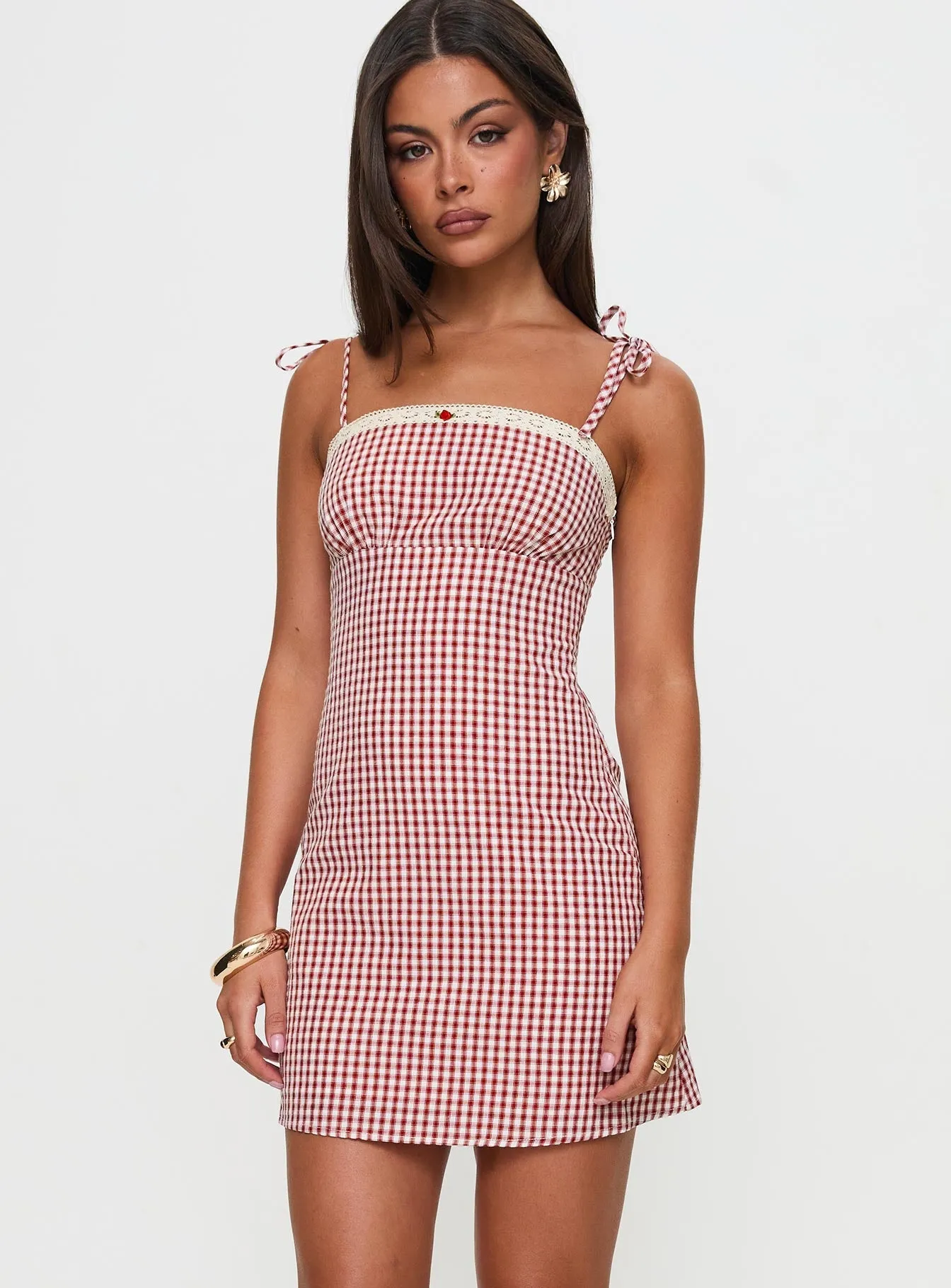 Cozy Look Adjustable Ties Burkes Mini Dress Red Check