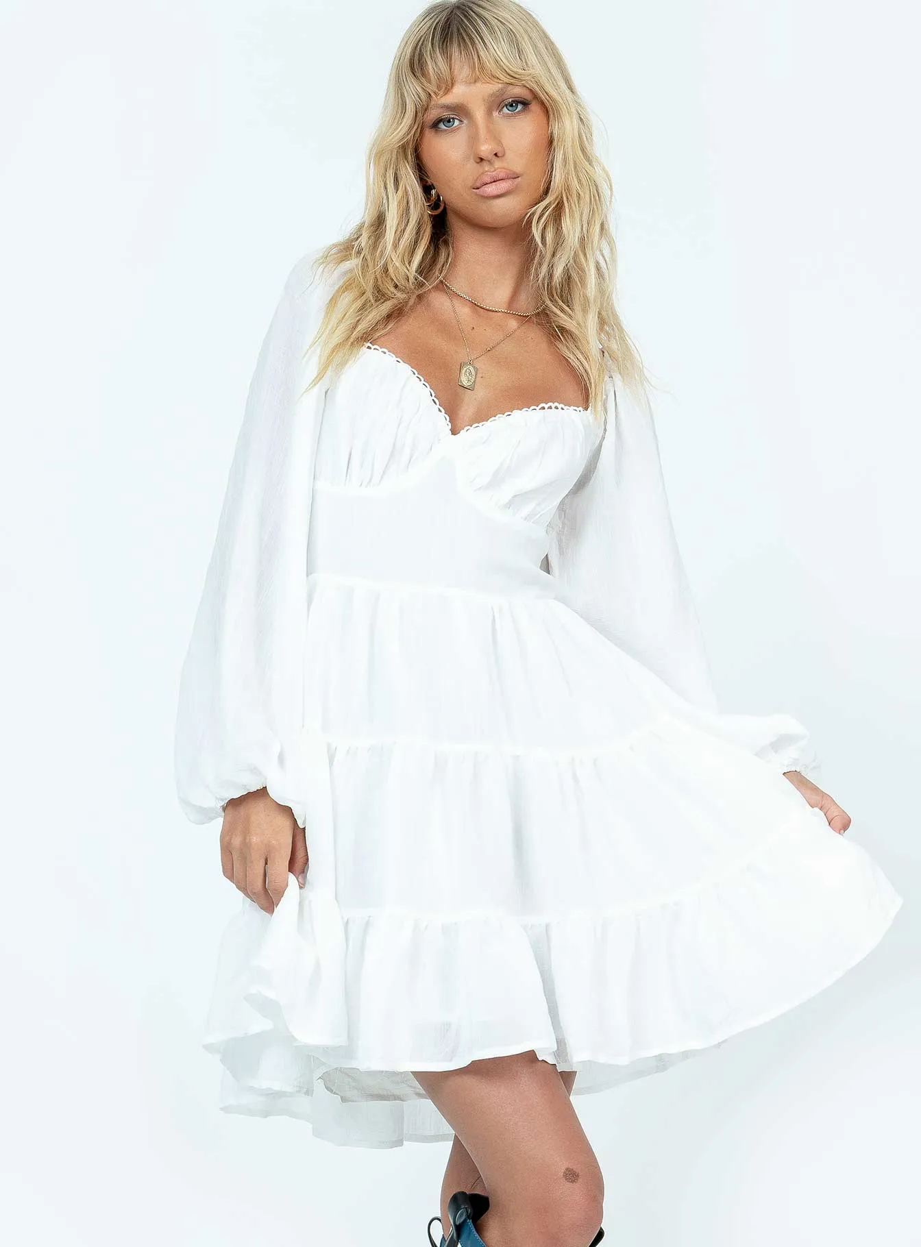 Danny Long Sleeve Mini Dress White Smart Fit