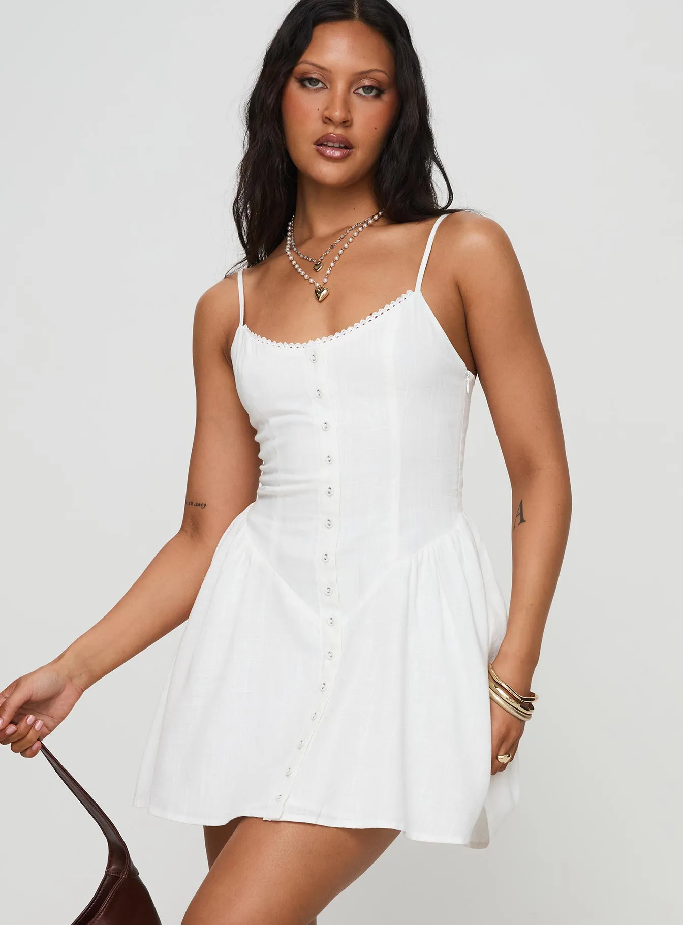 Dewy Mini Dress White Classic cute short dress Playful Design