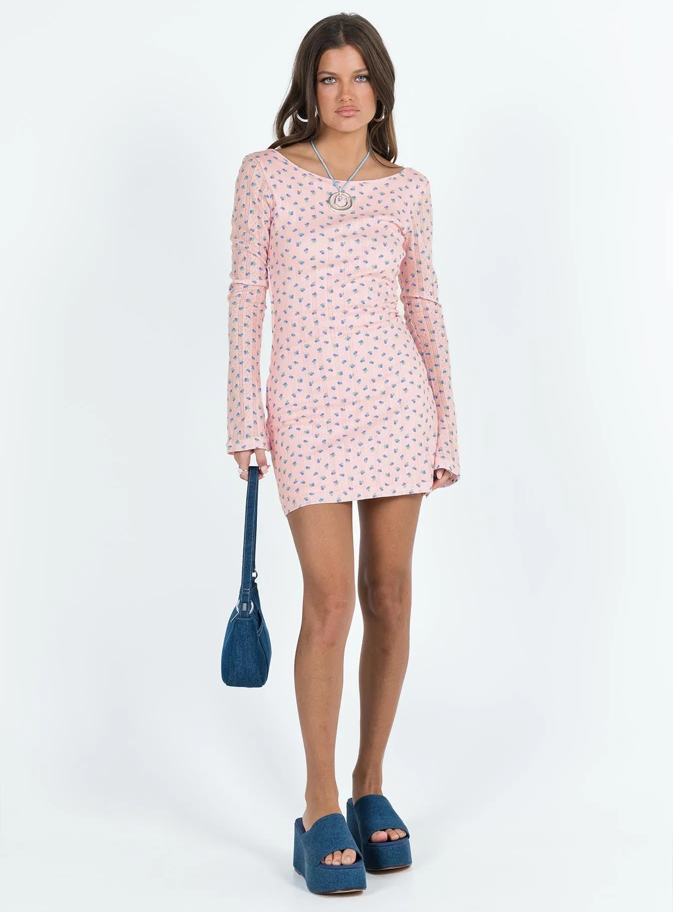 Hallea Long Sleeve Mini Dress Pink Seam Free Edges Fashion Forward