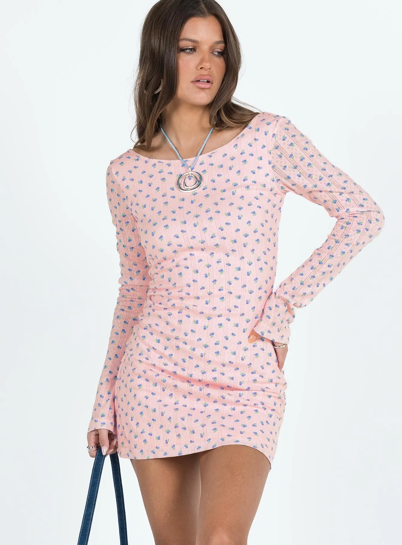 Elegant short formal gown Hallea Long Sleeve Mini Dress Pink