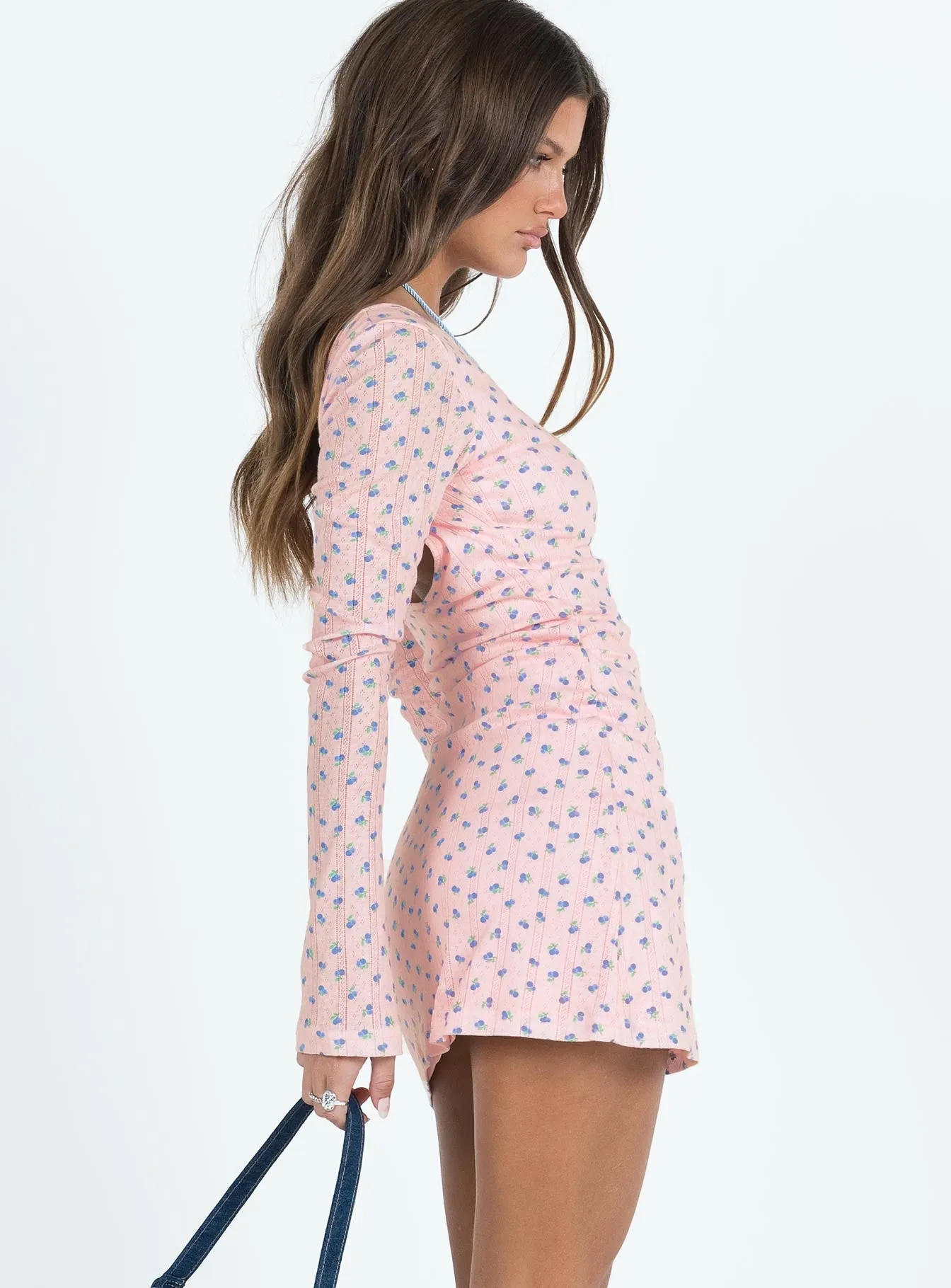 Relaxed Design Boho Style Hallea Long Sleeve Mini Dress Pink