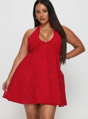 Pop Warm Skin Tint Moriah Halter Mini Dress Red Curve