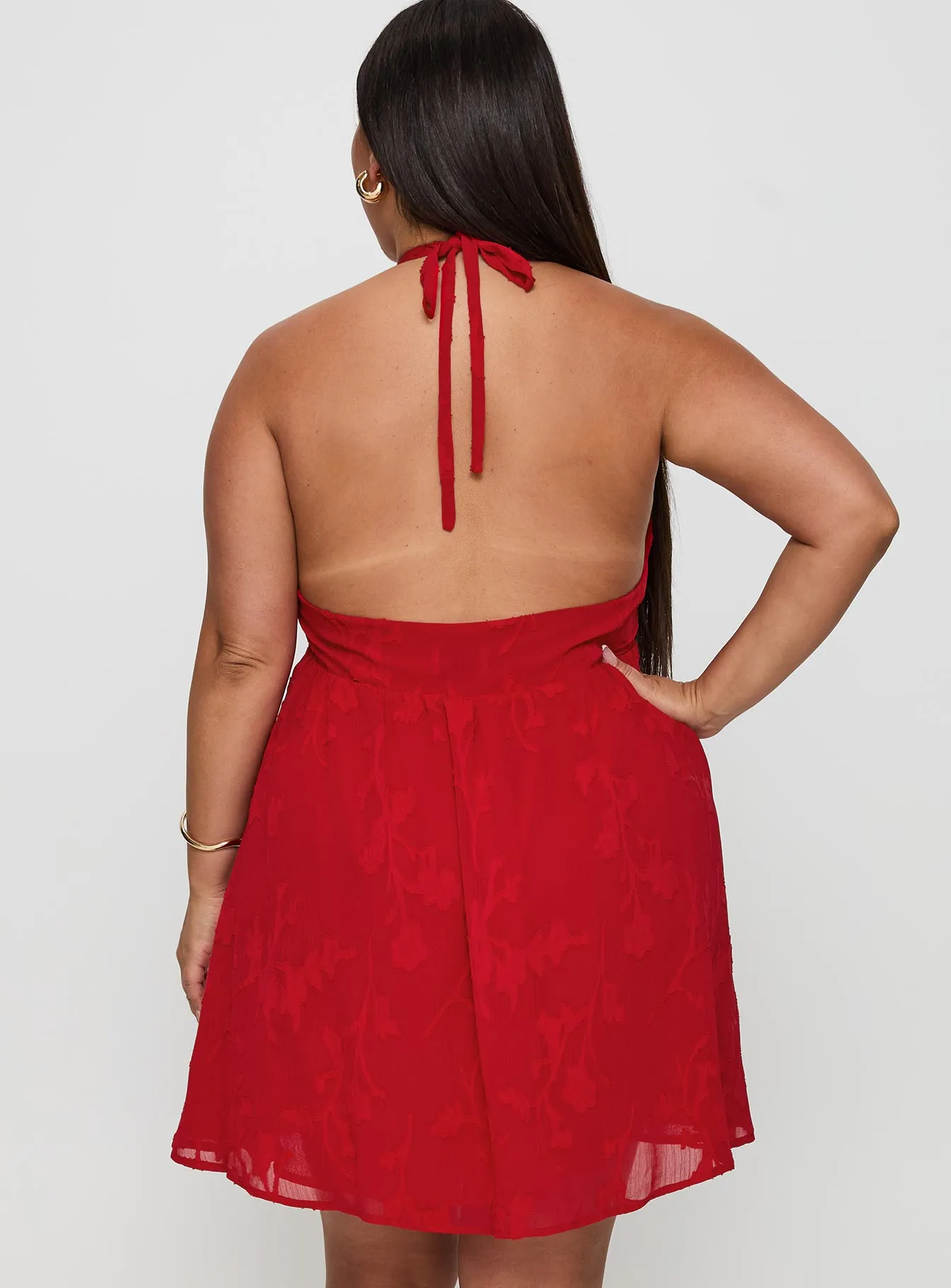 Moriah Halter Mini Dress Red Curve Angle Look Easy Care Fabric