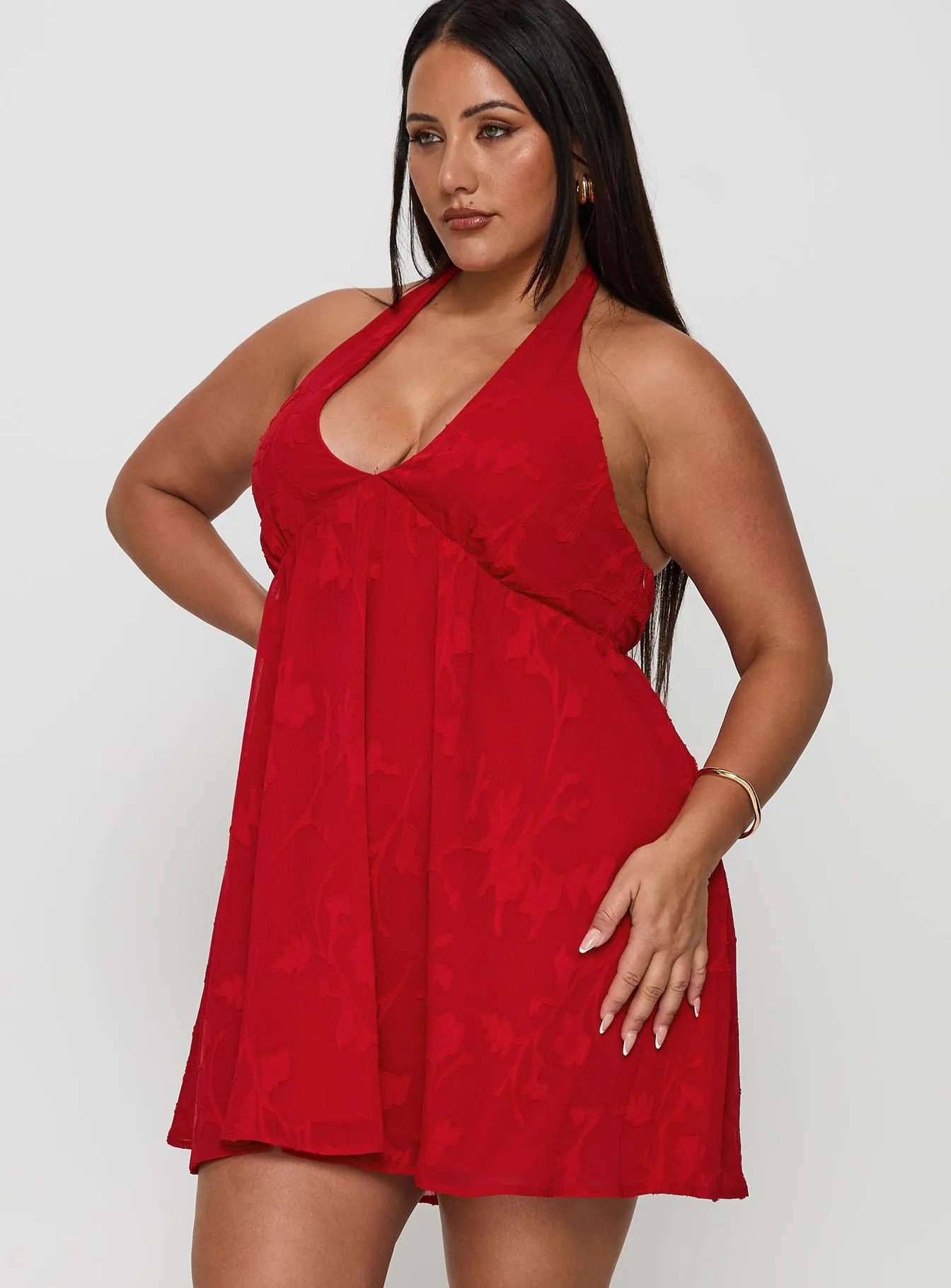 Moriah Halter Mini Dress Red Curve Fresh Prints