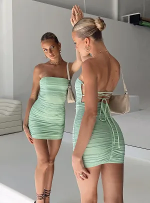 Undiscovered Mini Dress Sage Bold vibrant dress City Babe