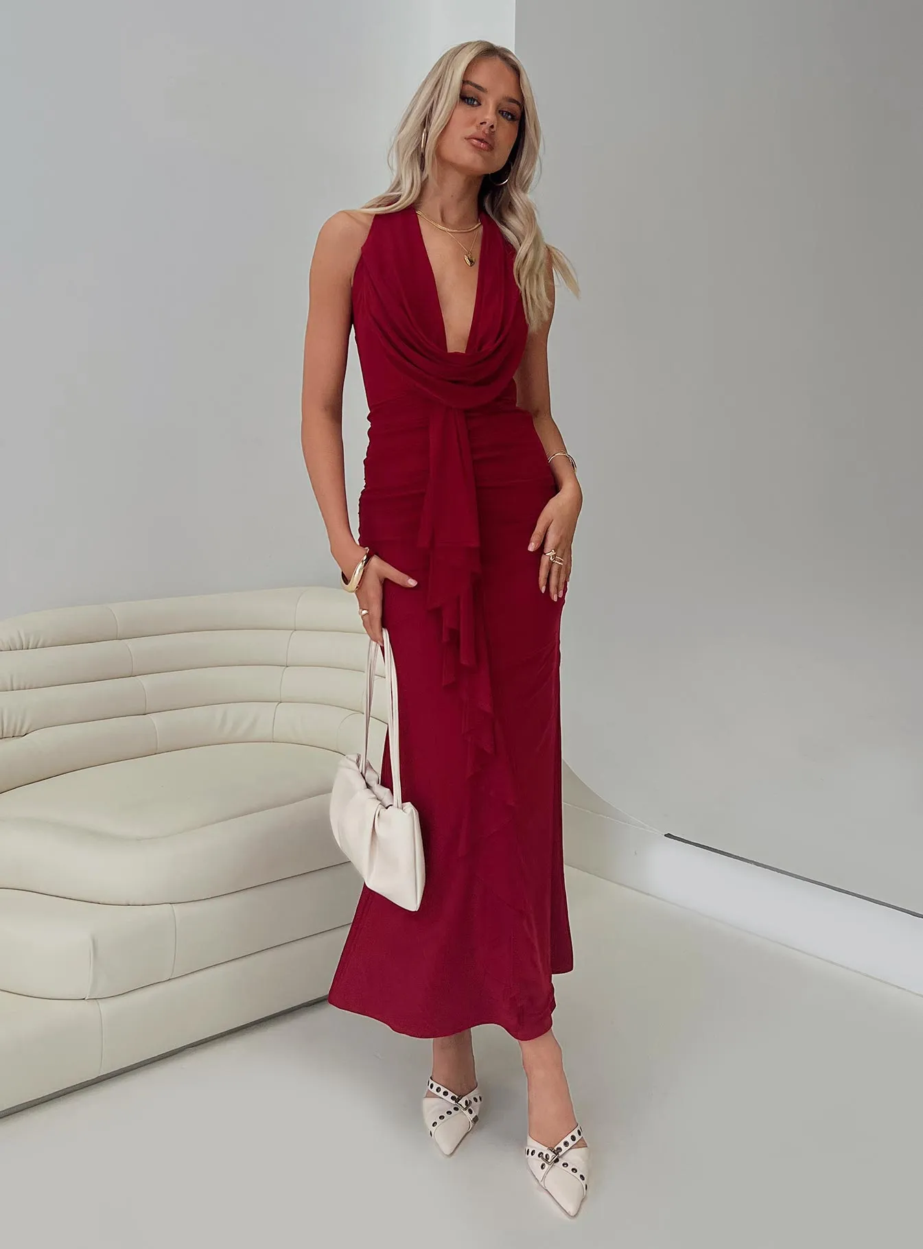 Flower Path Corzetti Maxi Dress Burgundy
