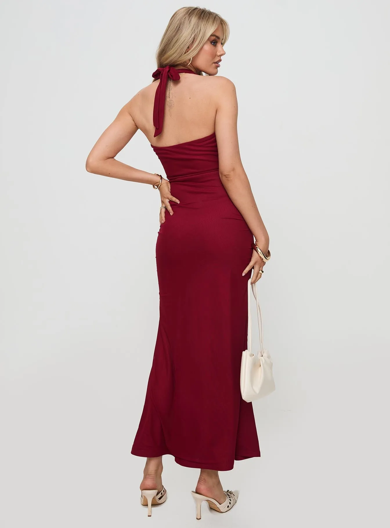 Village Glow Tulle Flow Corzetti Maxi Dress Burgundy