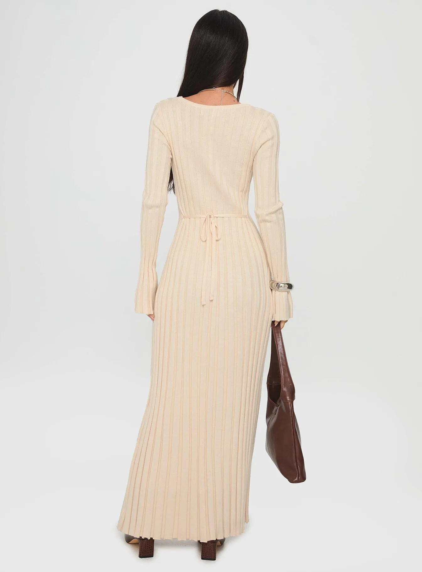 Evening Mist Gratuita Long Sleeve Rib Maxi Dress Cream