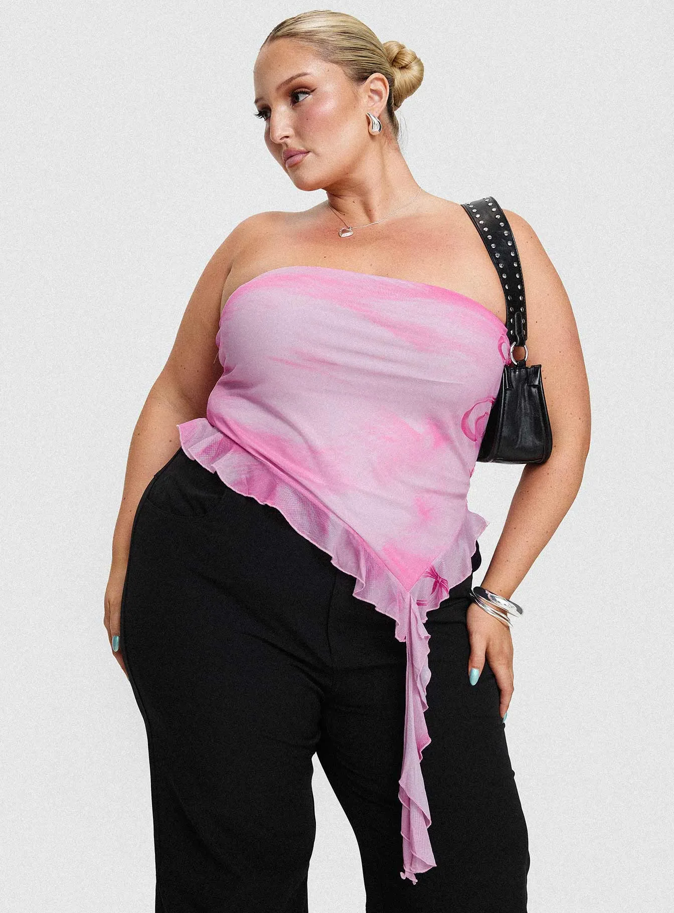 Travessa Asymmetric Tube Top Pink Curve FoldableFeature
