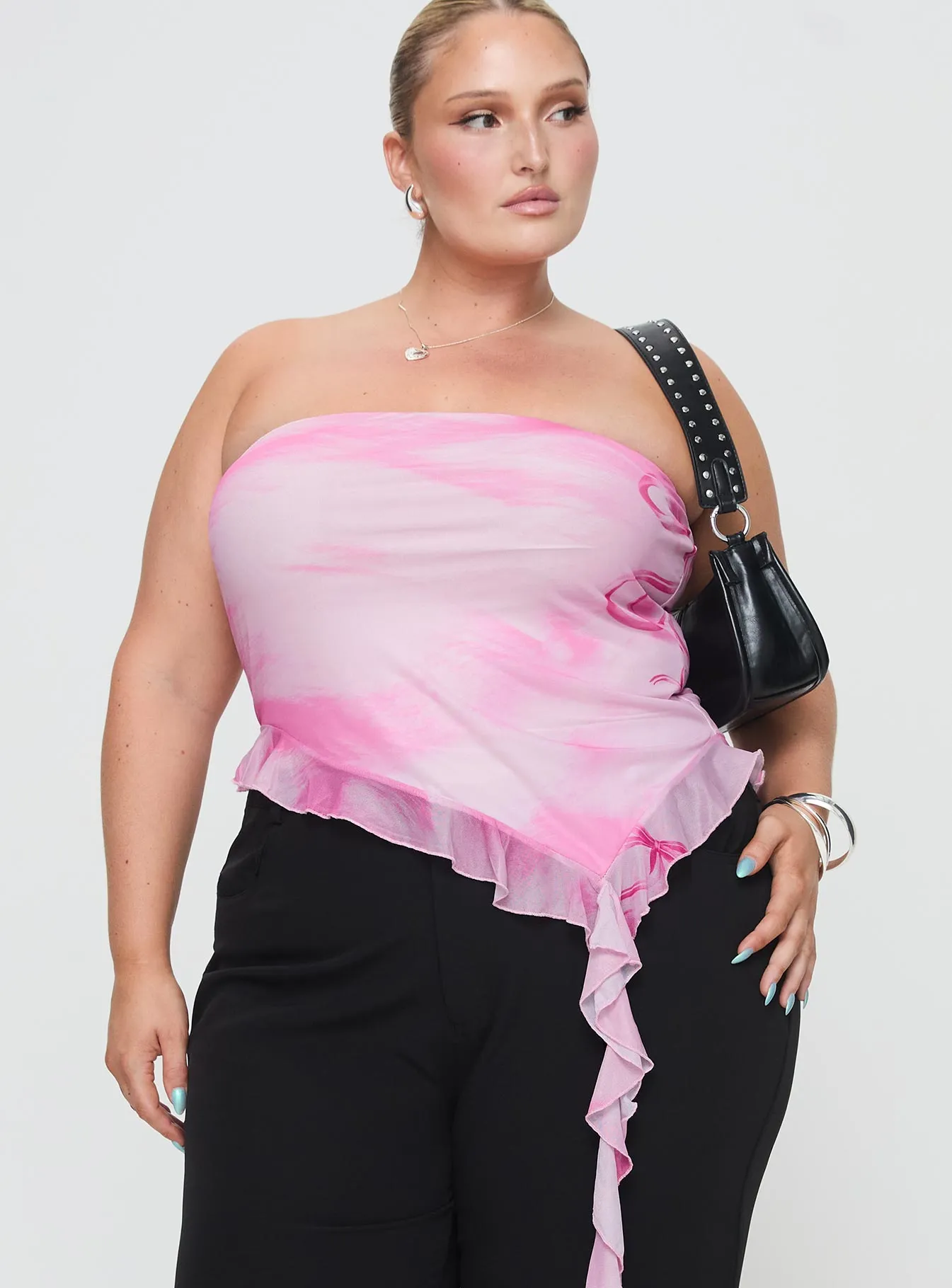 Knit Fabric Technology AdjustableCuffs Travessa Asymmetric Tube Top Pink Curve