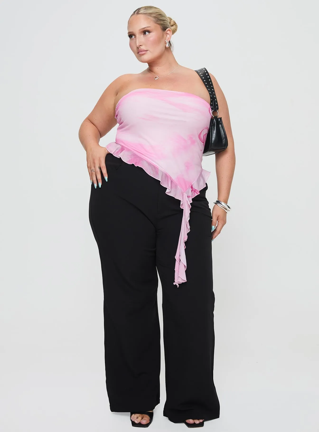WrinkleResistantTextile Travessa Asymmetric Tube Top Pink Curve