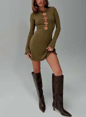 Rush Style Flattering wear Dejonge Ring Mini Dress Olive