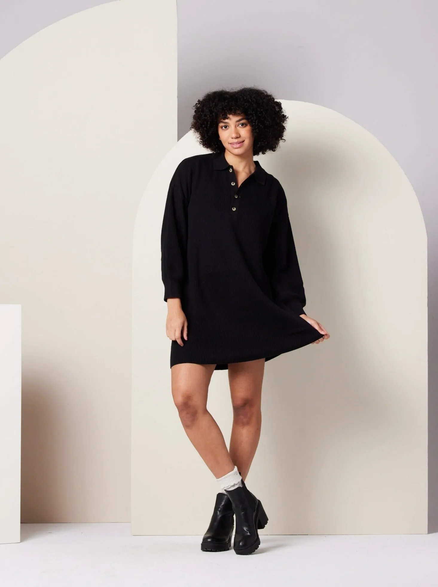 Euro Mood AdjustableHemline Griffin Sweater Dress - Black