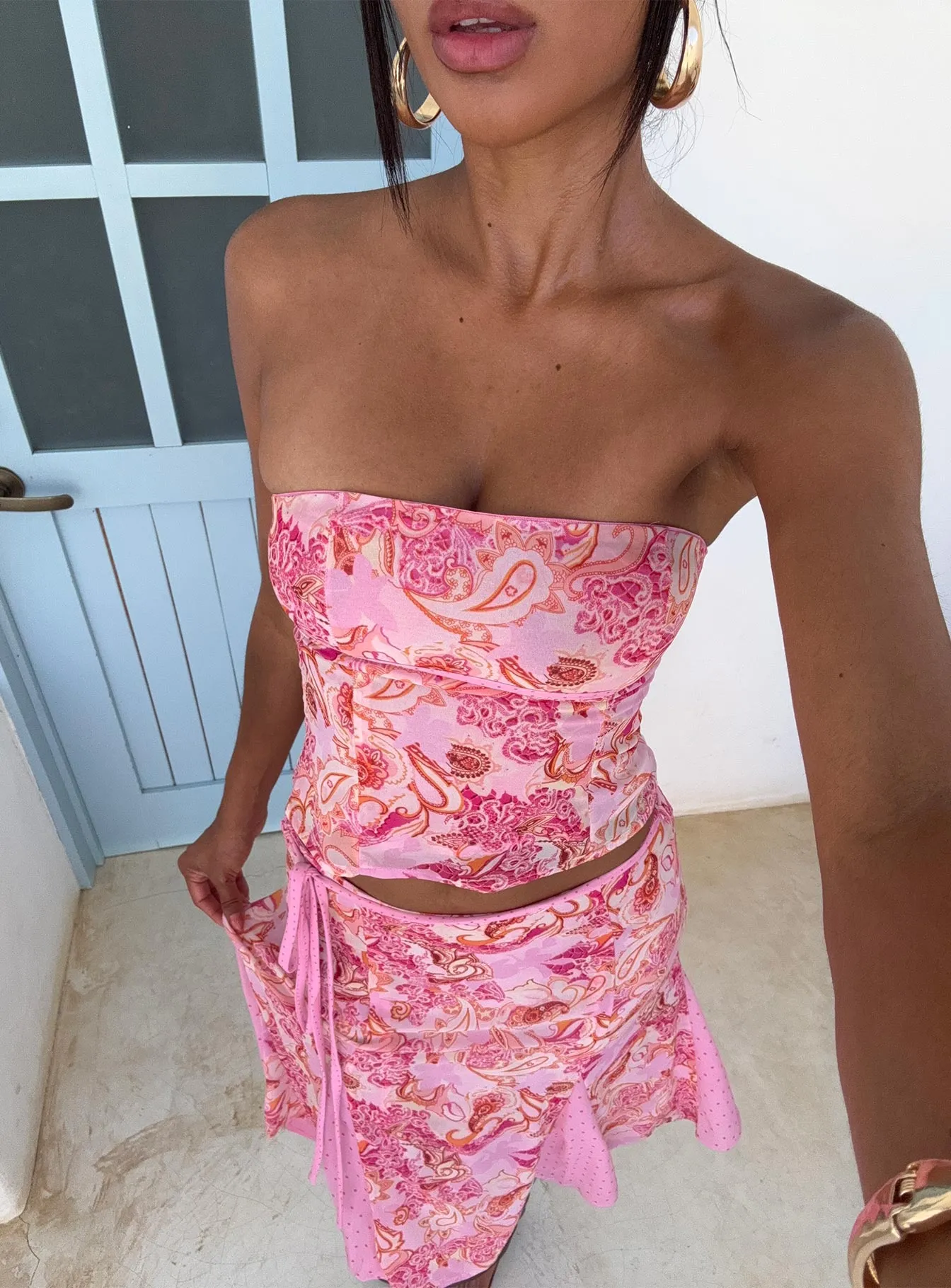 Tipsy Strapless Top Pink Paisley Thermal Insulation HighElasticity