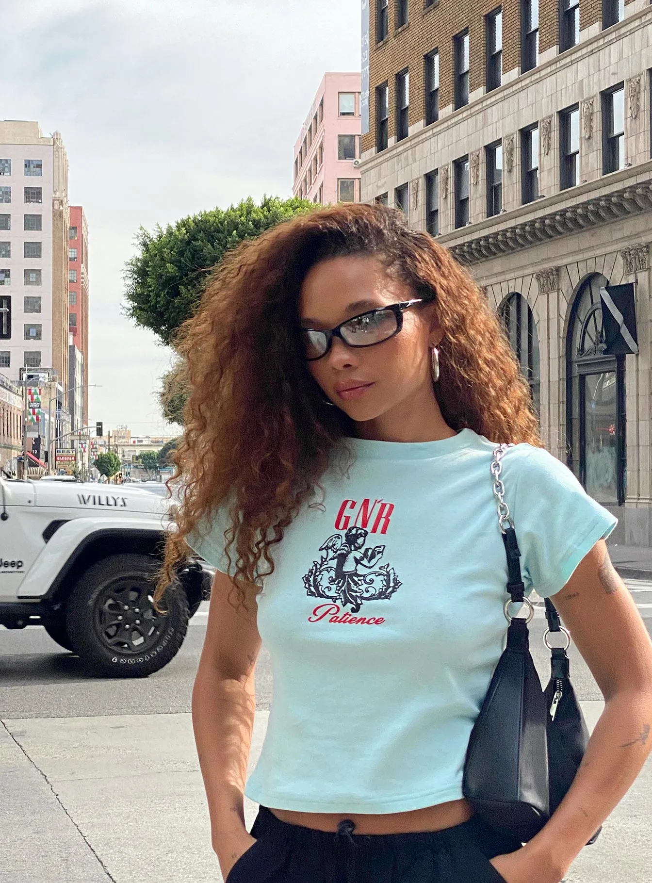futuristic Comfy and Soft Guns N' Roses Angel Tee Blue