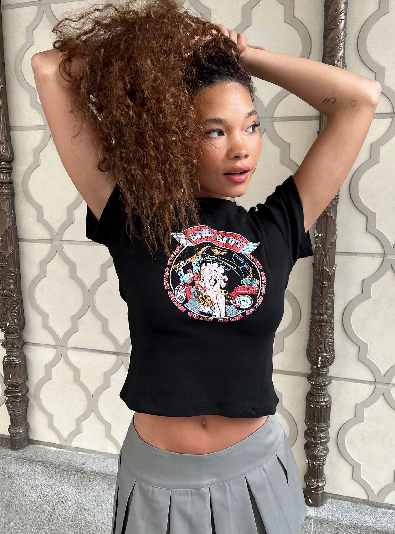 Fresh Style Trend Betty Boop Biker Tee Black