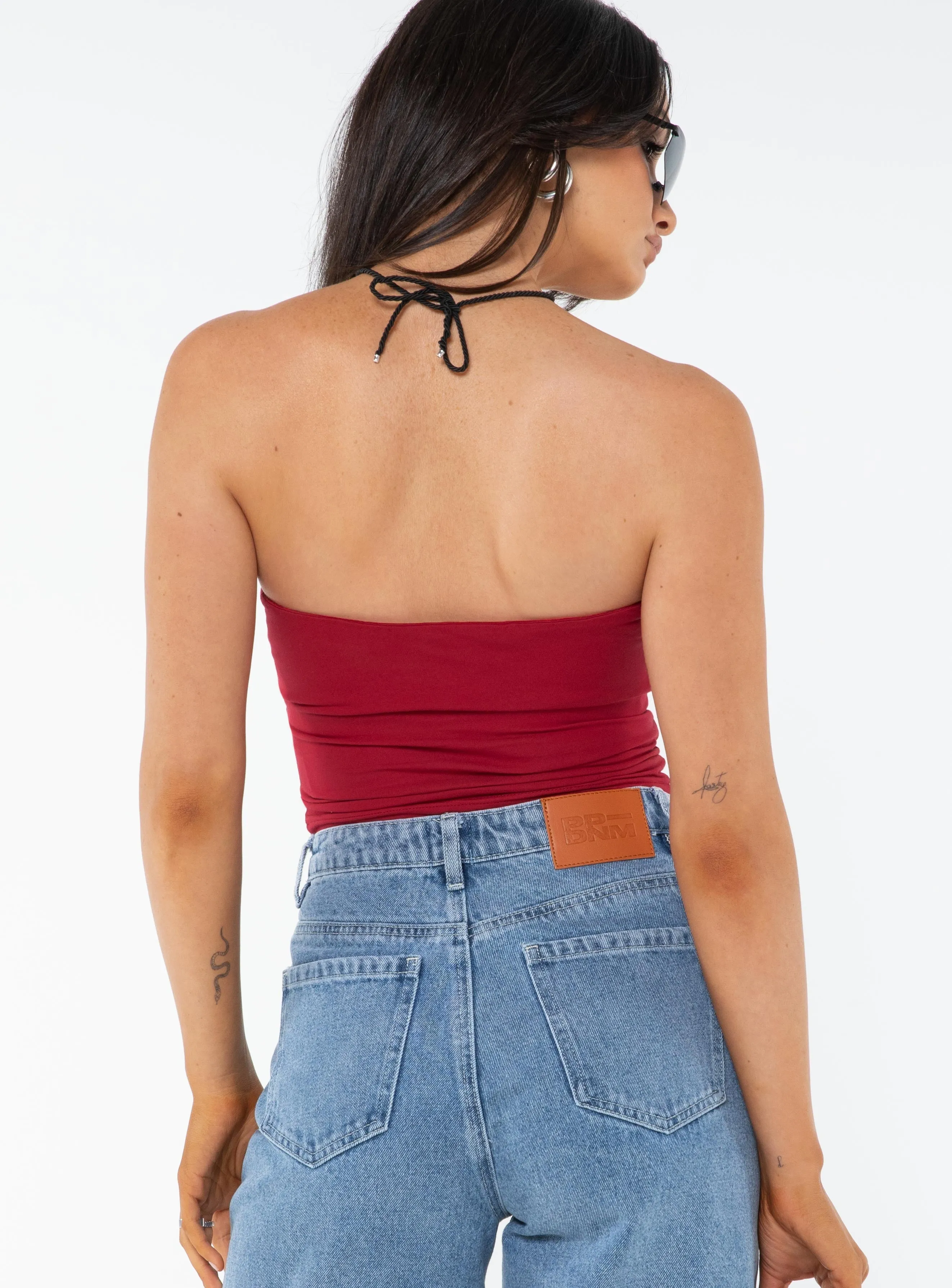 Racer 2000s Tube Top Red Elasticated Trim