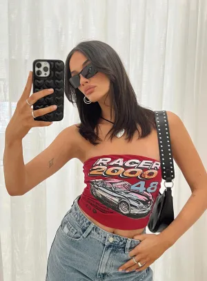 Casual Look Rolled Hem Finish Racer 2000s Tube Top Red