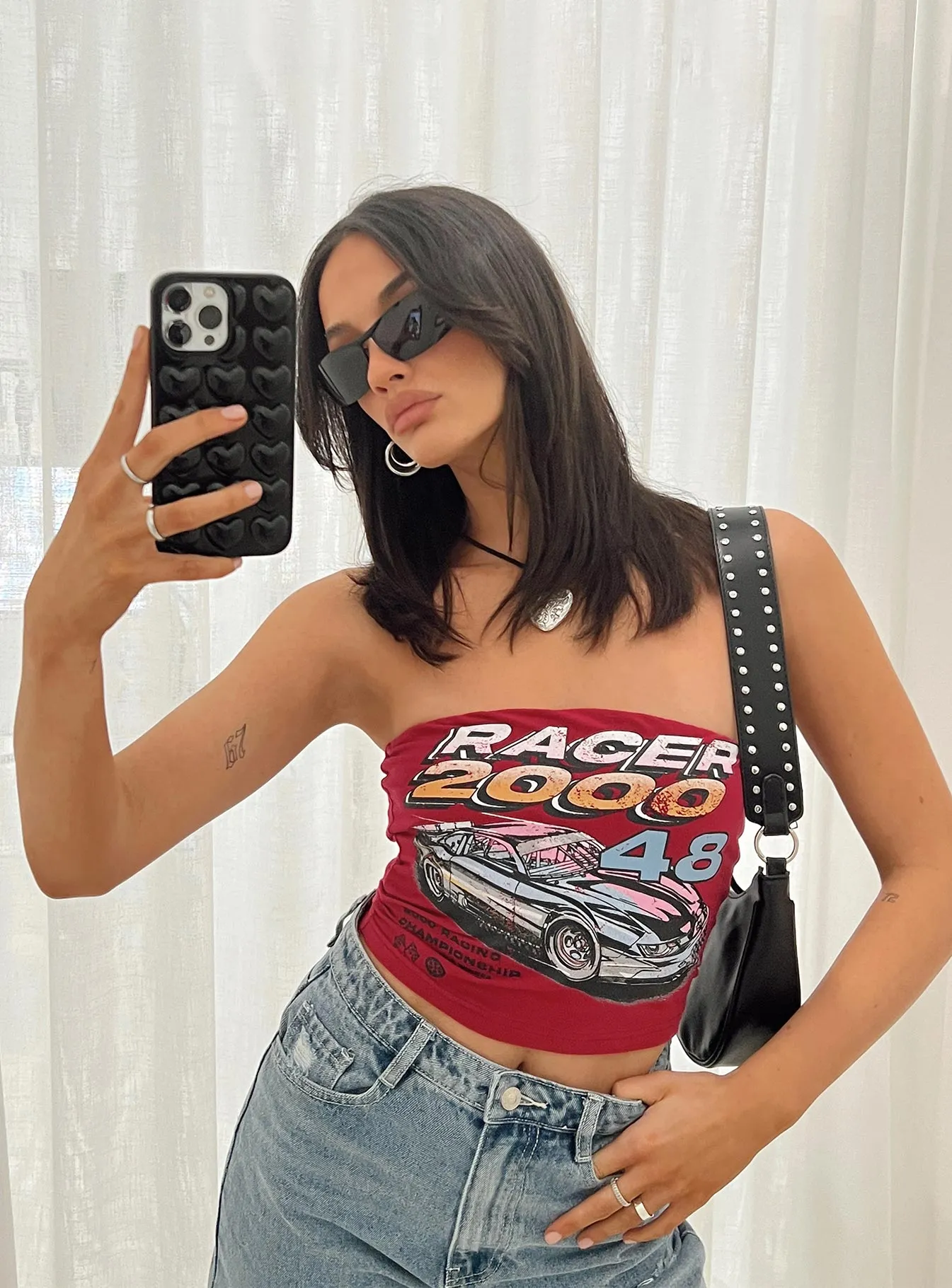 Casual Look Rolled Hem Finish Racer 2000s Tube Top Red
