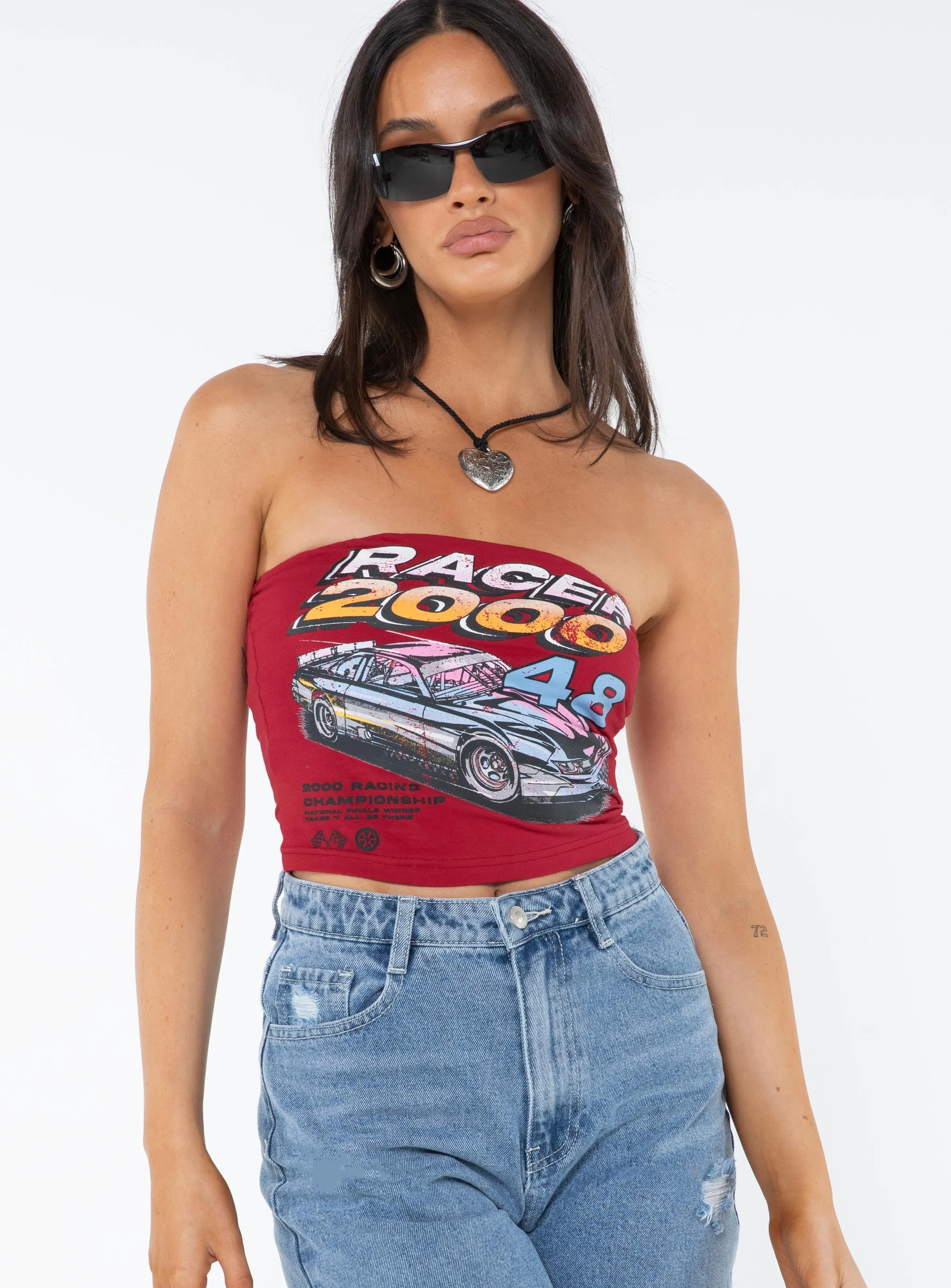 Sporty Blouse Racer 2000s Tube Top Red