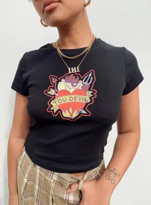 Taz You Devel Longline Baby Tee Black Casual Day Wear NonRestrictive Cut
