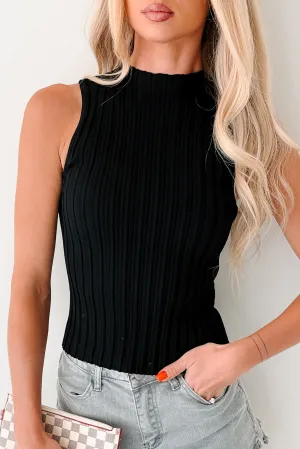 Travel Comfort Glam & Go Sleeveless Mock Neck Ribbed Top (Black)