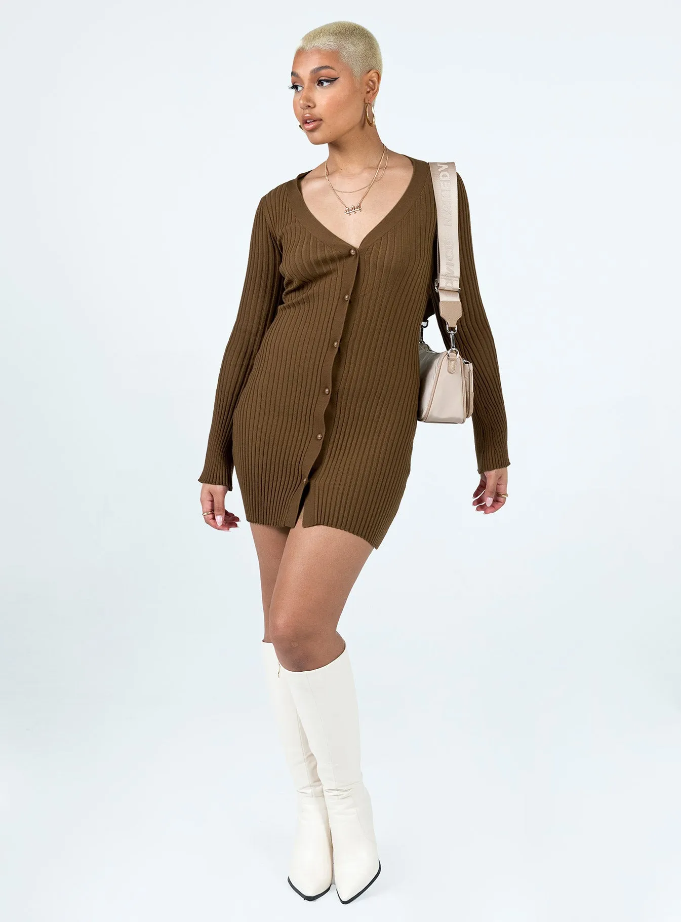 Arnie Mini Dress Brown Easy Care Floral design