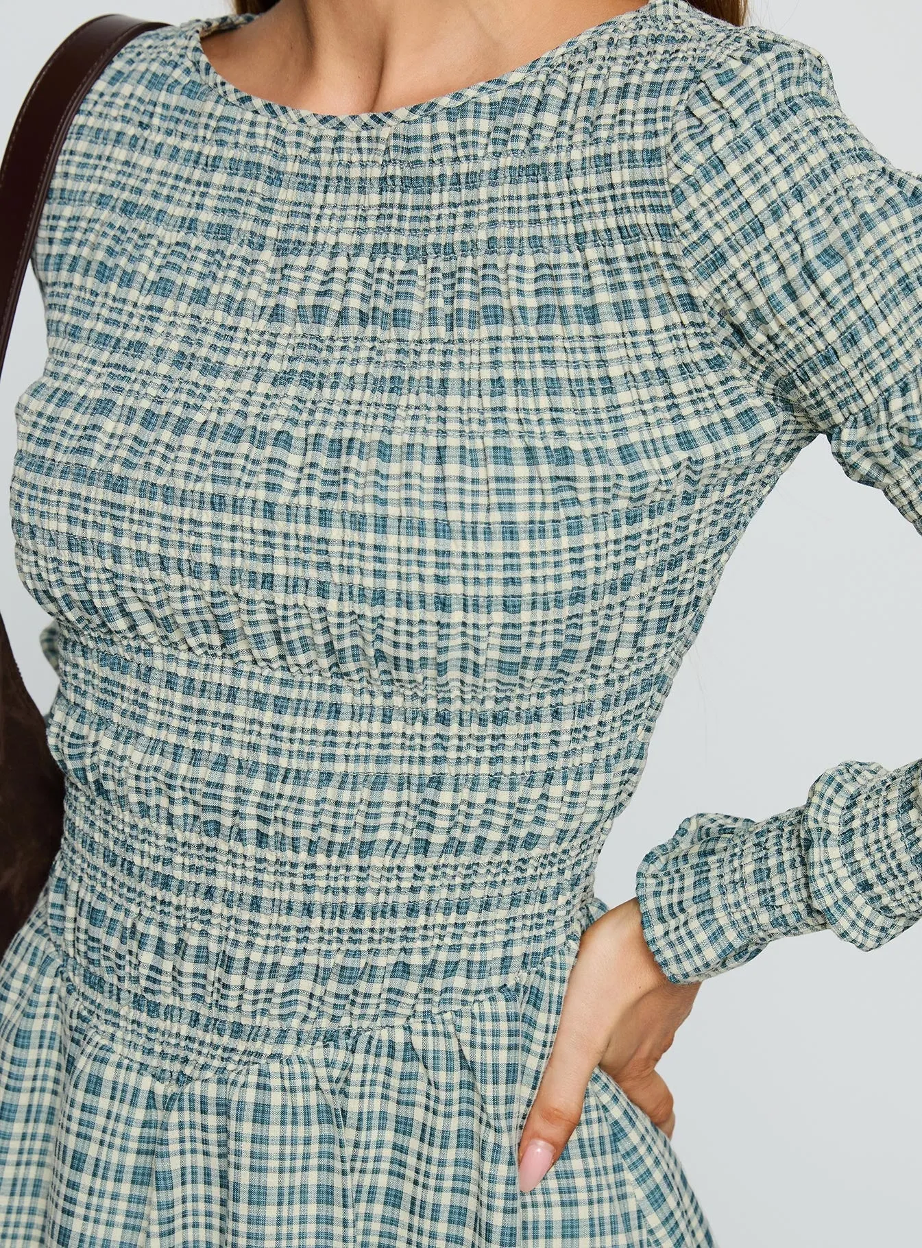 Generations Long Sleeve Mini Dress Green Check Casual Comfort Look Light and comfy mini