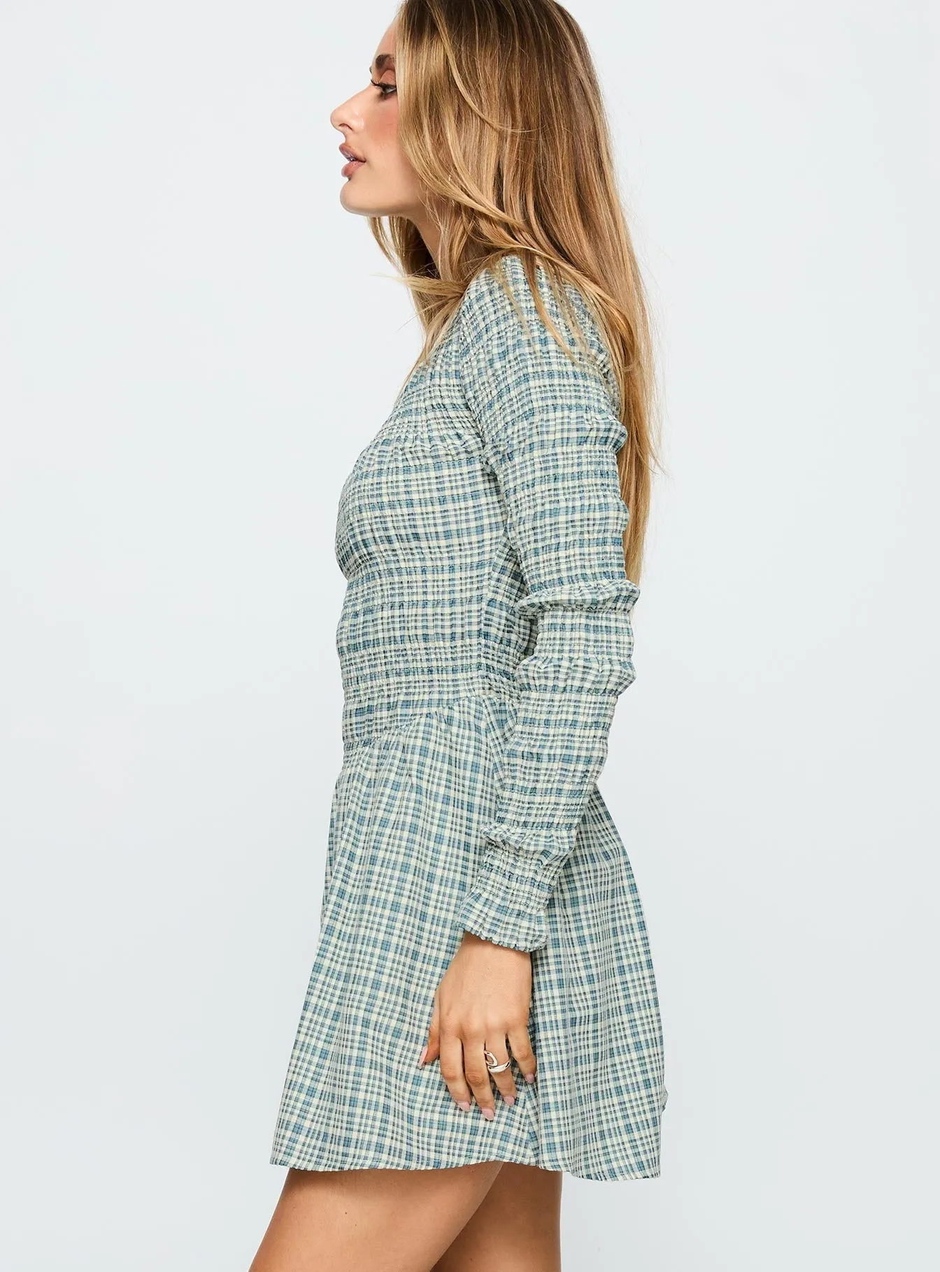 Generations Long Sleeve Mini Dress Green Check Effortless Style Smart Casual Style