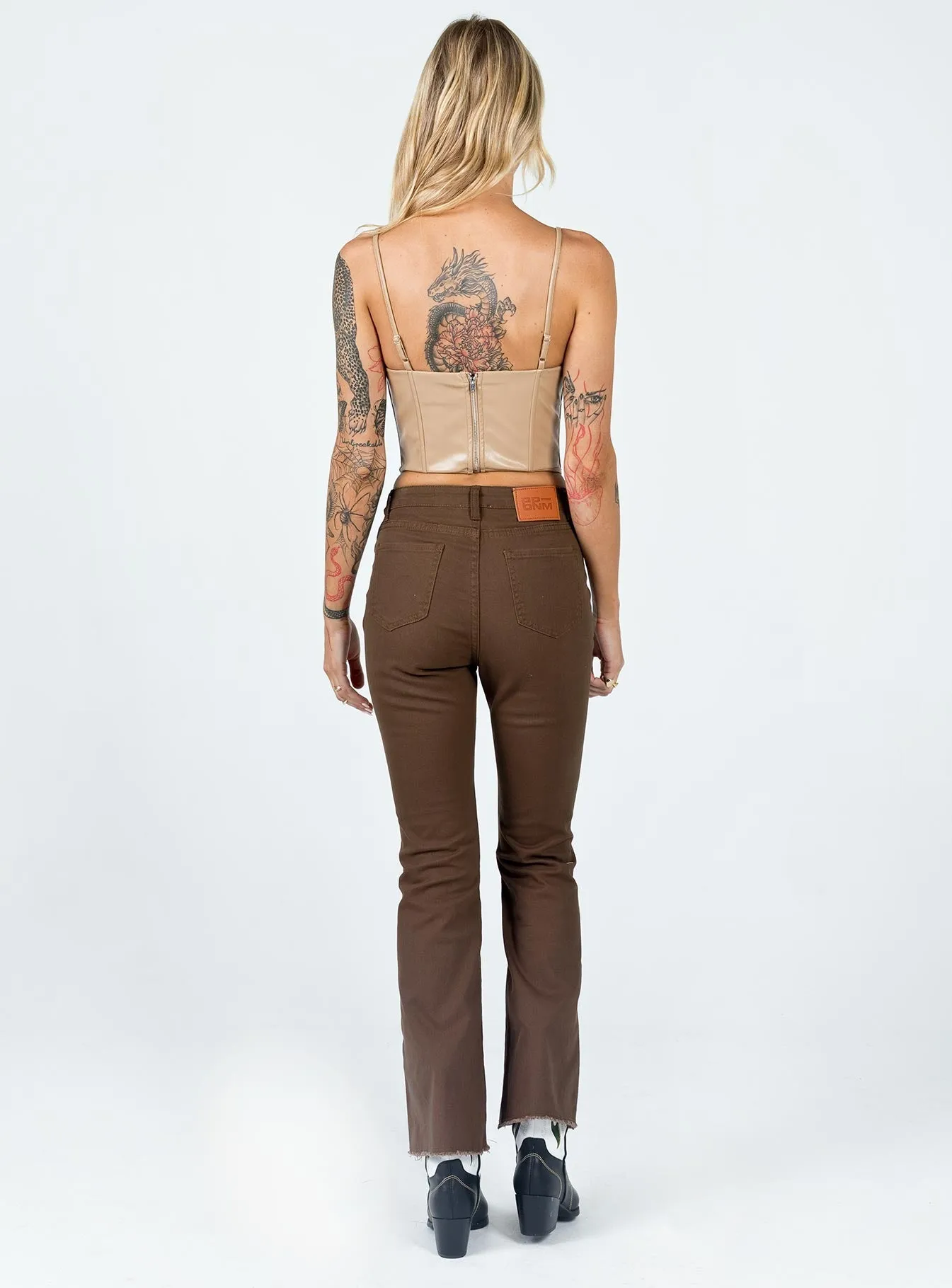 All Day Wear Artist Vibe Everyday Aalia Wide Leg Denim Jeans Brown