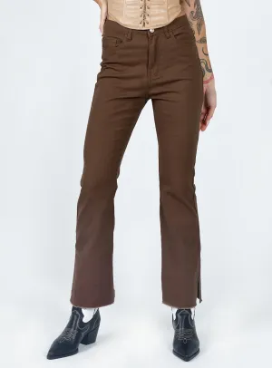 Aalia Wide Leg Denim Jeans Brown Plain style Straight Leg Design
