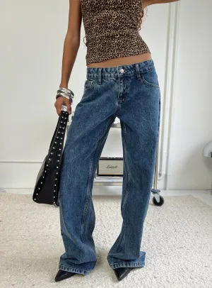 Simple Detail Ellanor Low Rise Slouch Denim Jean Mid Blue