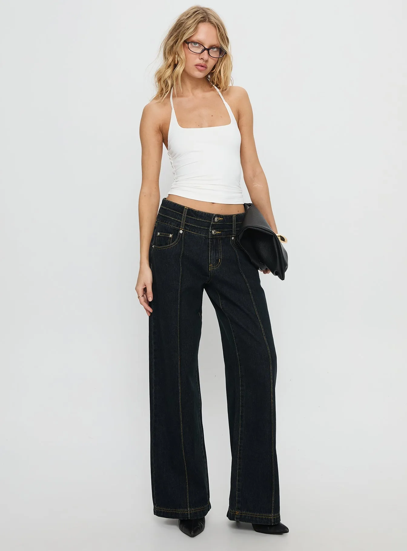 Hannalee Low Rise Wide Leg Cargo Jeans Grunge Wash Formal Adult Fashion