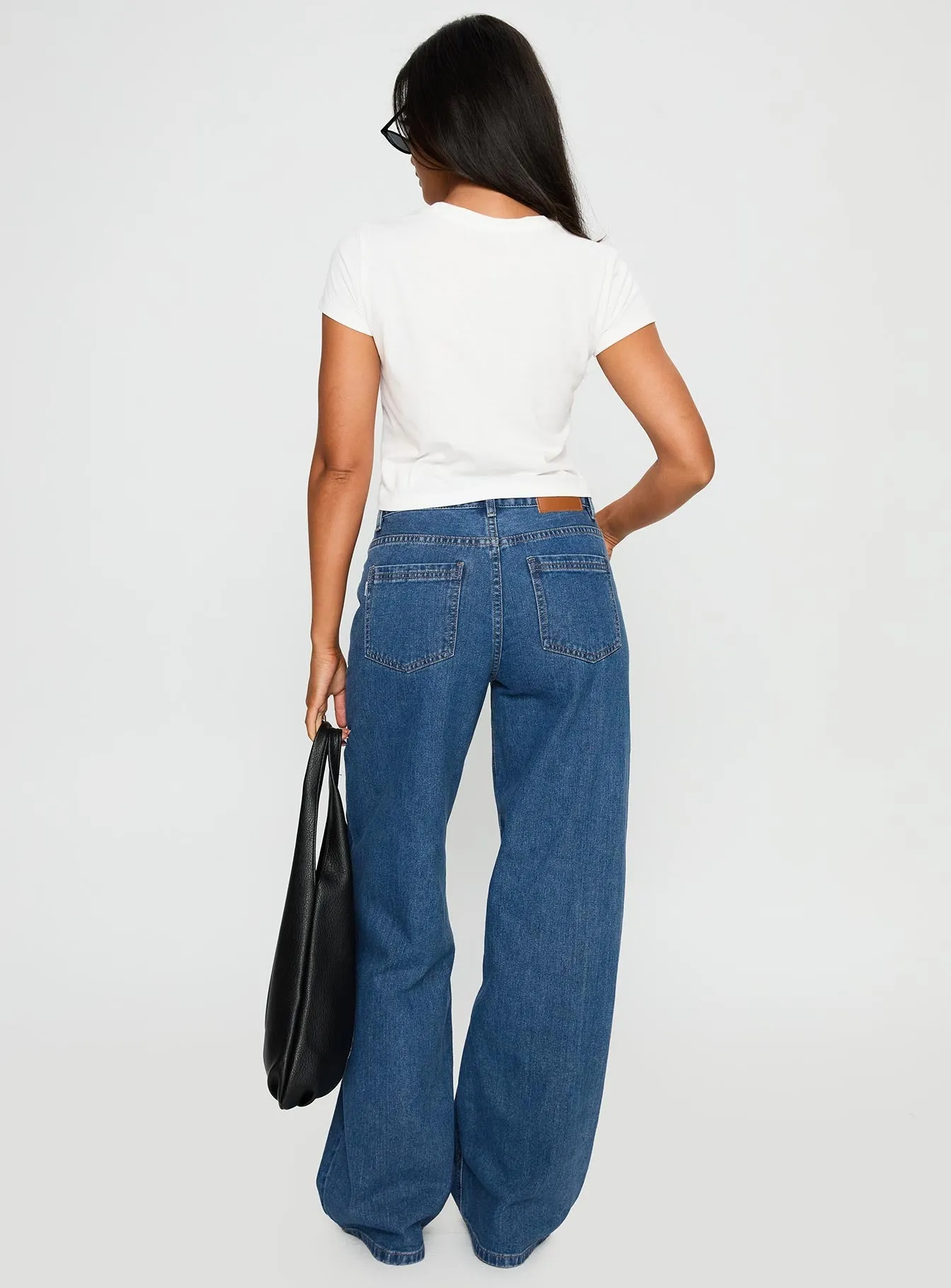 Taji Mid Rise Wide Leg Jeans Dark Blue Timeless Cut All-Purpose Use