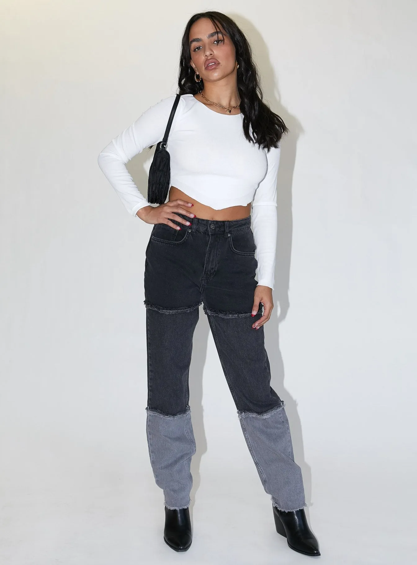 Pre Shrunk Material The Ragged Priest 3 Panel Ombre Black Mom Jean w/fray Seams