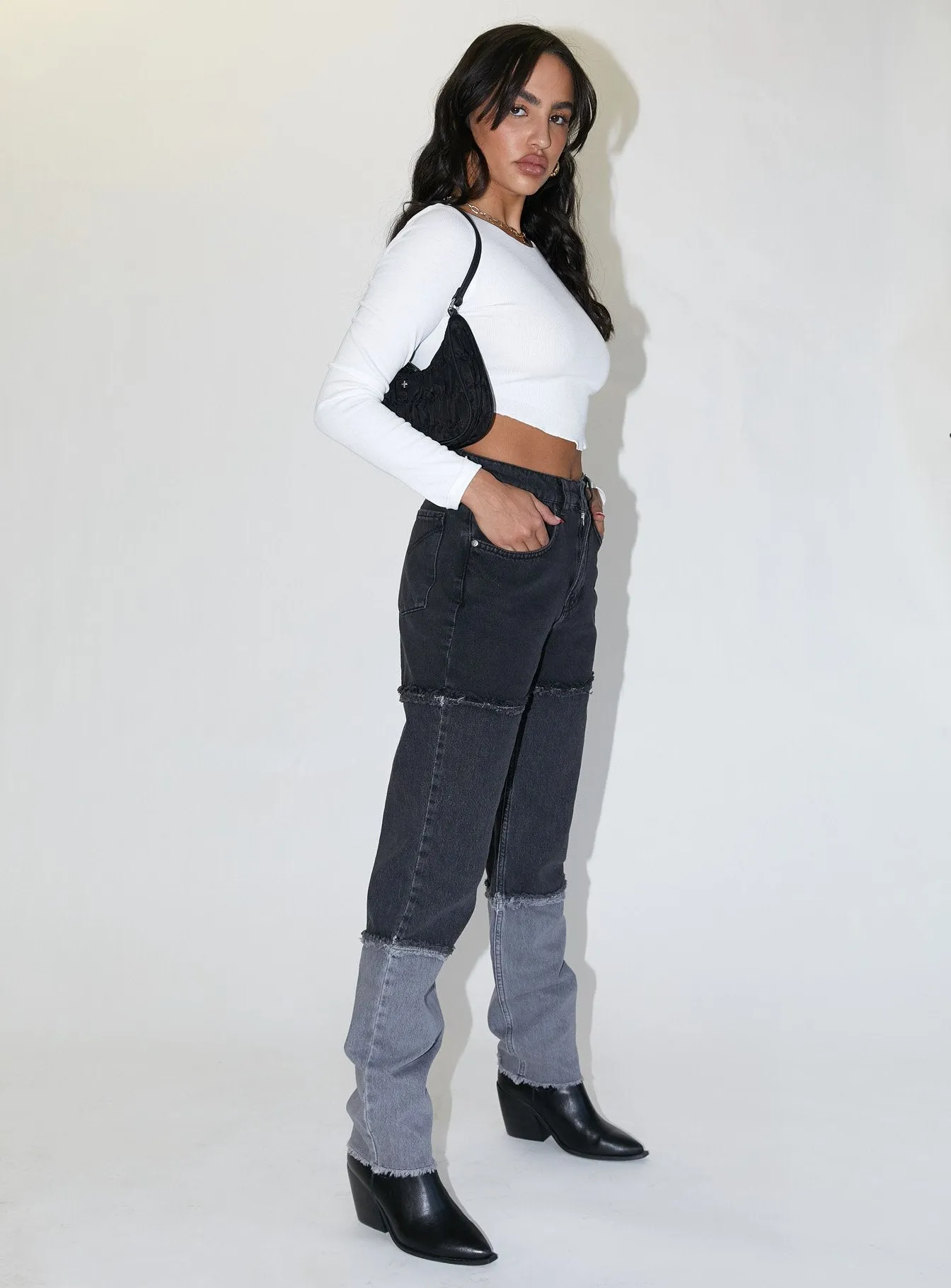 The Ragged Priest 3 Panel Ombre Black Mom Jean w/fray Seams Summer Vibes