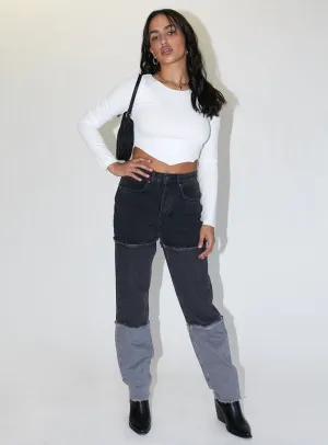 Bartack Stitching The Ragged Priest 3 Panel Ombre Black Mom Jean w/fray Seams