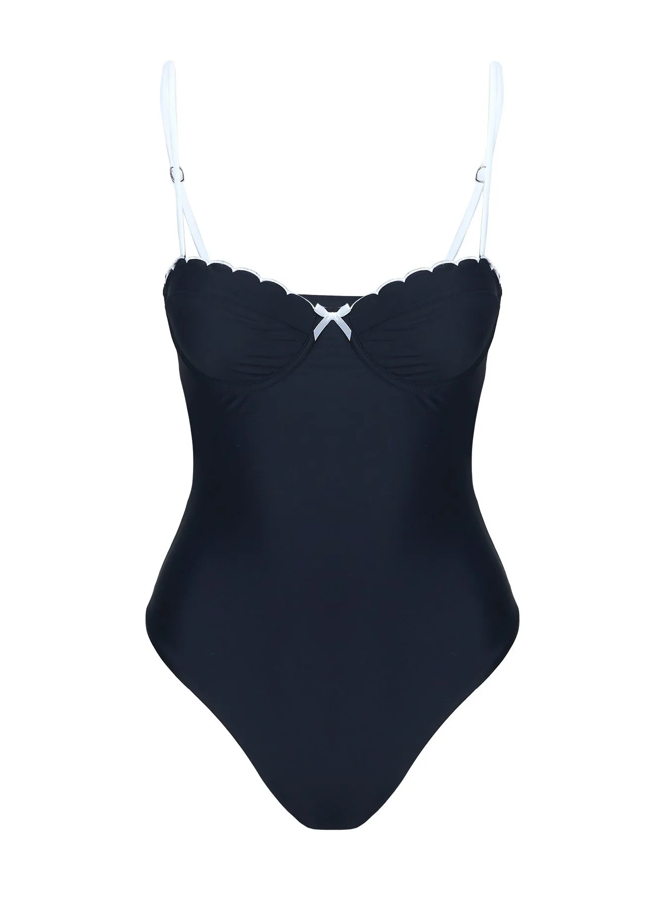 Claryssa Scallop One Piece Black Non Irritating Tags Stretch Recovery Fabric