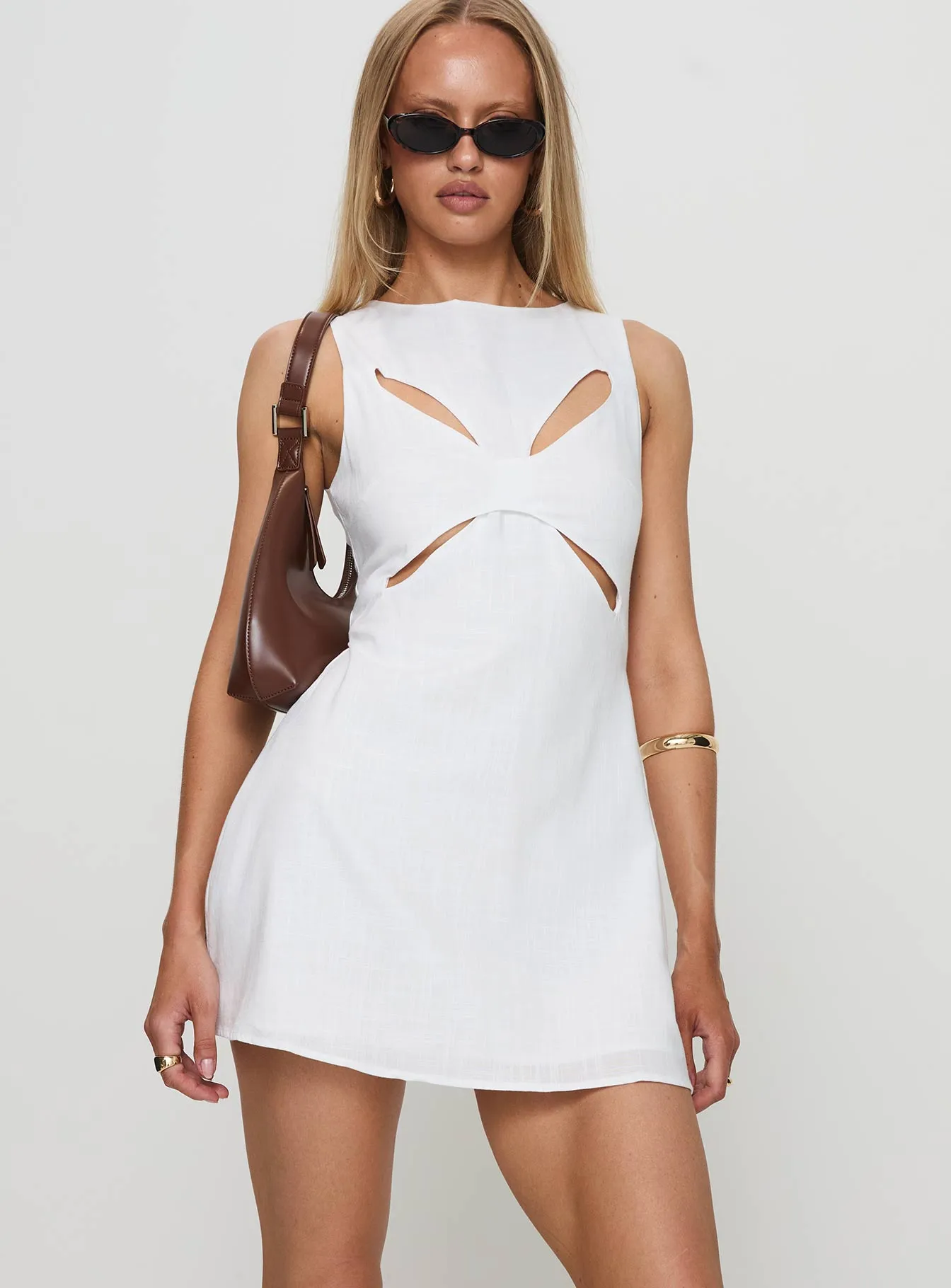 Bamboo Fiber Blend Glow Mode Haizel Cut Out Mini Dress White