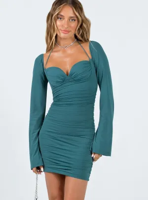Hampstead Long Sleeve Mini Dress Teal Beat Edge