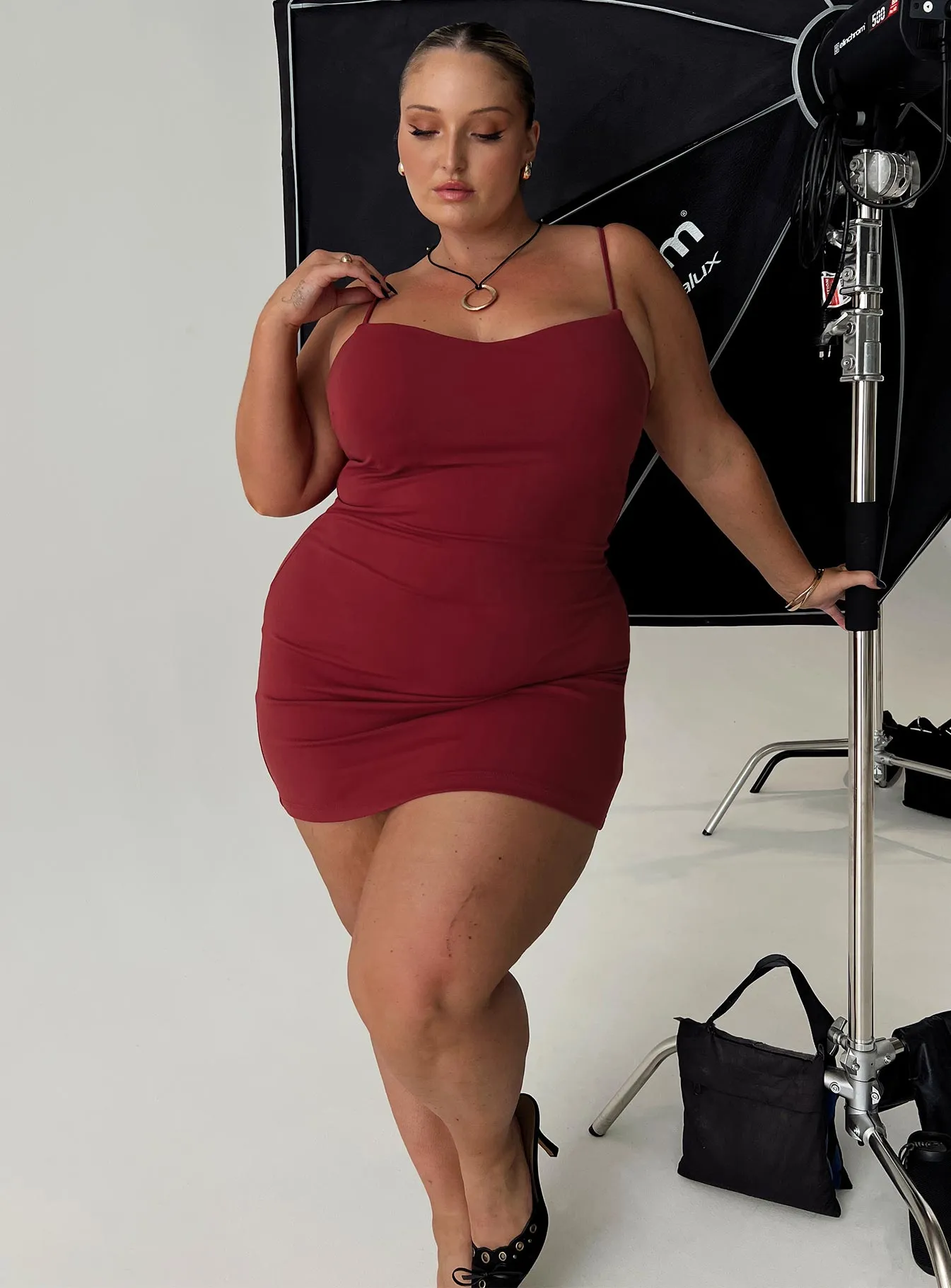 Serafina Mini Dress Red Curve Breathable fabric