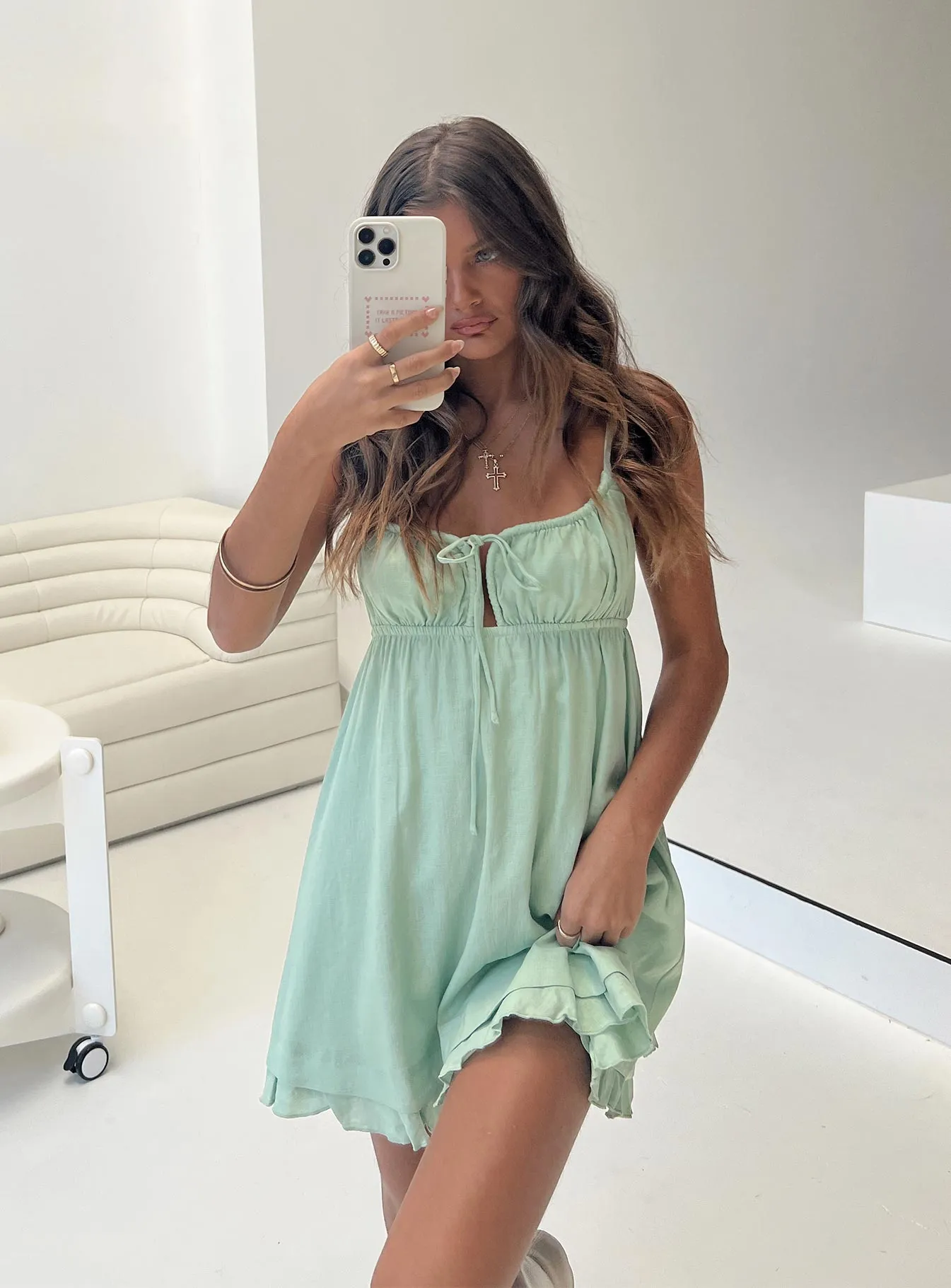 Fishtail Hem Finish Perfect Fit Empress Of Love Mini Dress Sage