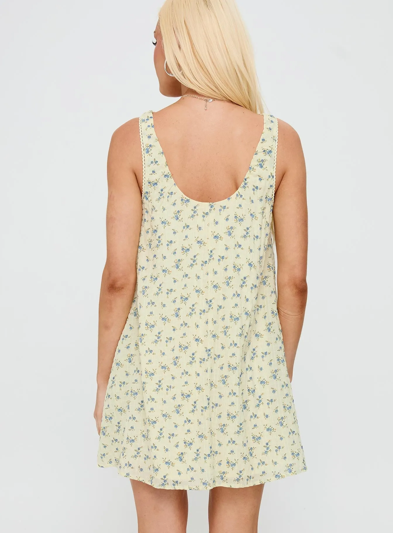 Antiquity Swing Mini Dress Yellow / Blue Floral Floral design