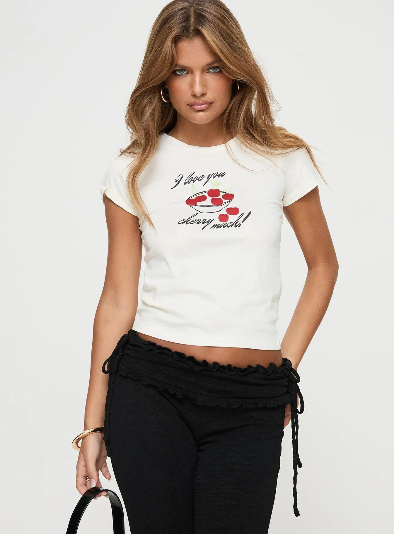 Cherry Much Tee White Chafe Free Armhole Relaxed Smart